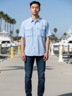 Under Armour light blue men short sleeves button-up shirt size XXL